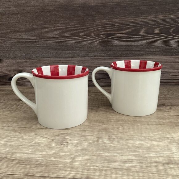 Set of 2 Starbucks Holiday 2007 Joy Mugs Christmas Peppermint Candy Striped 14oz - Picture 4 of 11